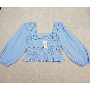 NWT SIM & SAM Cornflower Crochet Square Neck Peplum Top L Fairy Cottagecore Boho